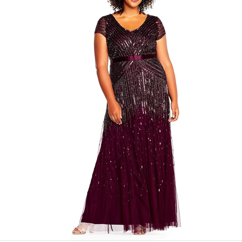 Adrianna Papell Beaded Cap Sleeve Dress Size 18 Women Mother Of Bride In Cassis